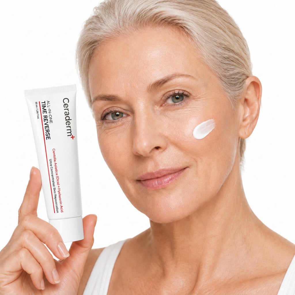Ceraderm Time Reverse Cream — femme avec tube